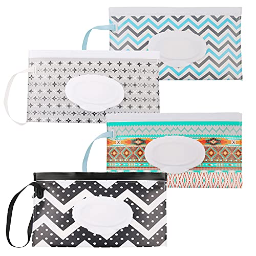 VARWANEO Portable Wet Wipe Wouch & Refillable Baby Wipes Dispenser, Eco-Friendly Lightweight Portable Travel Wipes holder Keeps Wet Wipes Moist (4 Pack)