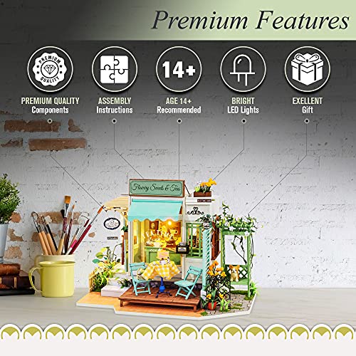 Hands Craft Diy Miniature Dollhouse Kit - Flowery Sweets & Teas 3D Model Tiny House Building With Led Lights Wood Prefabricated Pieces Puzzle 1:24 Scale Crafts For Adults And Teens Dg146 #TOP3