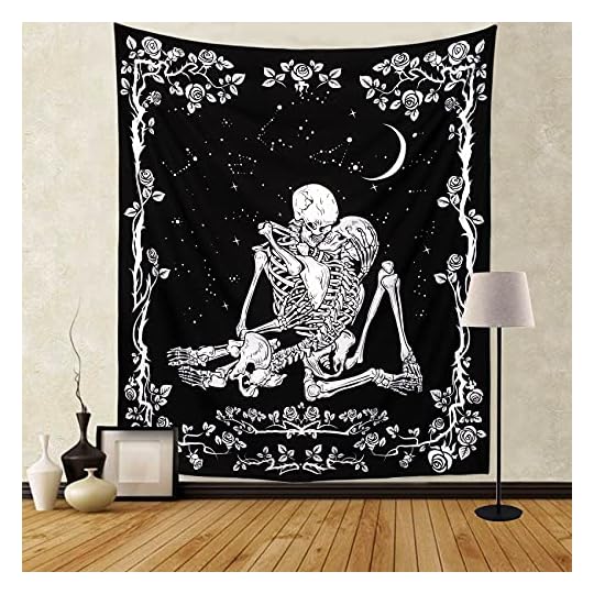 
                            Govinva Skull Tapestry, The Kissing Lovers Black and White Tapestries, Human Skeleton Tarot Tapestry Wall Hanging for Home Bedroom Dorm Living Room- 59.1 x 80 Inches
                        
