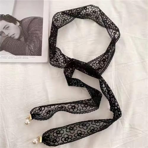 Chain Belt Elegant Clothing Accessories Dress Waist Chain Pearl Pendant Lace Waist Belts for Women(black)4