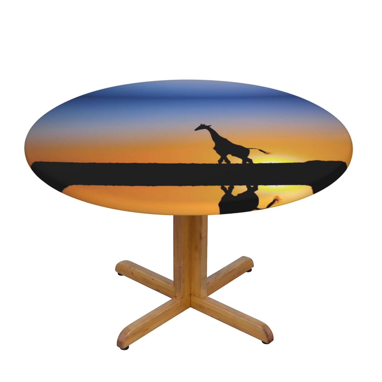 ESNAIUVCD giraffes at sunset print Waterproof Round Tablecloth,Outdoor Table Cloth with Elastic Edged, Elastic Tablecloth Wipeable, Garden Table Cloth Suitable for sizes 90cm-140cm