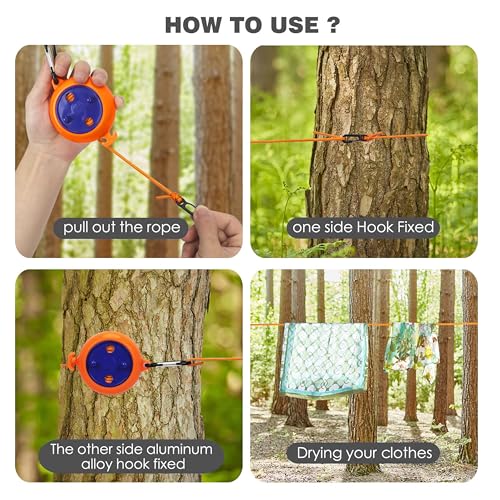 Image of Storite Portable Travel Clothesline Cord, 10 M Elastic Adjustable Retractable Line - Ideal for Outdoor, Indoor, Camping, and Travel - Orange