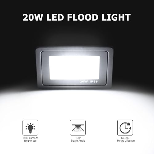 Miniatura 9 de Luces de inundación LED de 20 W para exteriores, IP66 impermeable, lámpara de pared cableada de 6500 K, luz de trabajo ultrafina de 1400 lúmenes,
