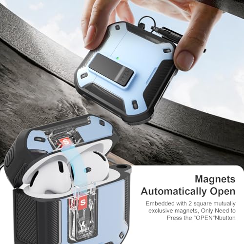 Image of for AirPods 4 Case with Magnetic Secure Lock Clip and Phone Stand, Compatible with Magsafe Charging, with Carabiner&Cleaner kit for Apple iPod 4th Generation Cover(2024) Men Women (Light Blue)