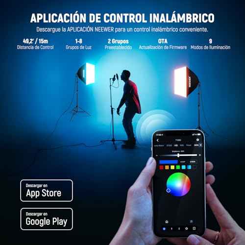 NEEWER RGB Kit de Iluminación Softbox con Control de App y 9 Modos de Efecto,2 Pack 24W Bombillas LED CRI93+ TLCI98+ Certificadas CE/UKCA,Casquillo E27,Softboxes 24",para Luz Fotografía Estudio,NK800 - imagen 3