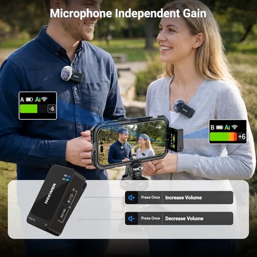 Image of NEEWER 2 Pack Bi Color LED Video Light Kit + CM26 Pro AI Wireless Microphone for iPhone Android Phone Camera PC, 50H Battery 100m Range, Panel with 75 inch Tripod Stand Photography Streaming Key Lighting