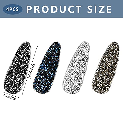 Bekecidi 4 Pieces Rhinestone Snap Hair Clips Large Hair Clips Sparkly Hair Clips Different Color Rhinestone Hair Pins Diamante Hair Clips For Women (Black, Silver, Gray, Royal Blue) (Drop Shape) #TOP1