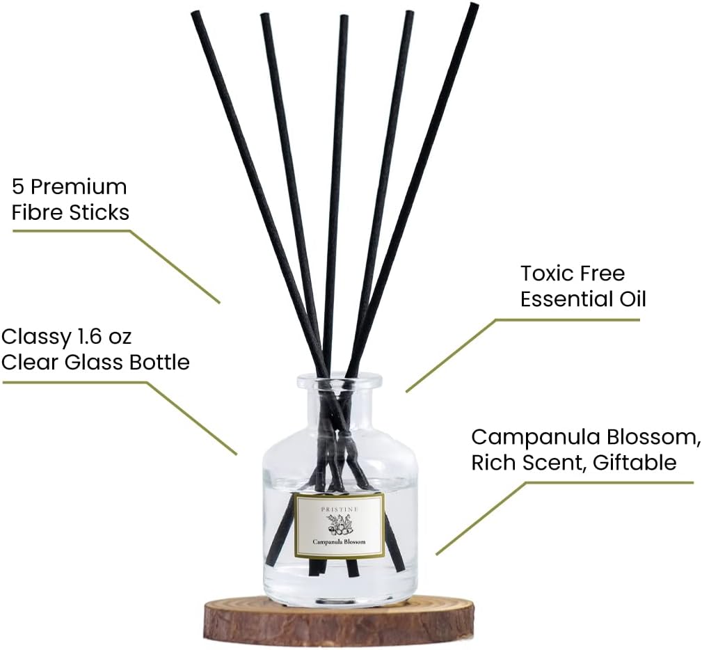 PRISTINE Campanula Blossom/Inspired by Hotel Duke Reed Diffuser for Home | Fresh Blend of Bluebell, Hyacinth, Cloves Reed Diffuser Set, Oil & Reed Diffuser Stick | Home & Office Decor | Fragrance Gift - Image 5