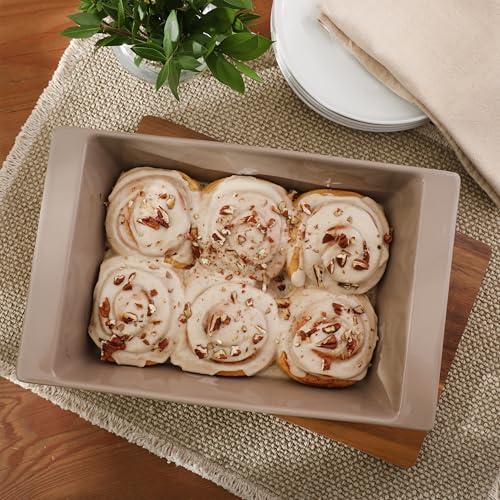 Gibson Elite 2.75-Quart 13.5" x 8.5" Stoneware Baking Dish with Acacia Wood Lid – Taupe Rectangular Oven Safe Baker for Casseroles, Roasting & Serving by Gibson Elite - Image 5