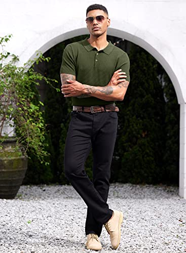 Men's Knit Button Polo Shirts Short Sleeve Casual Knitted Polo Tops Golf Shirts3