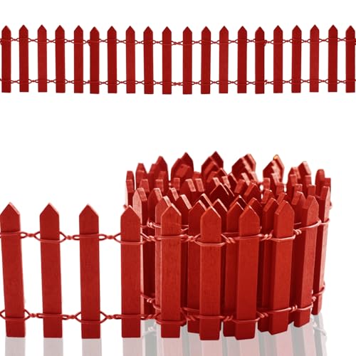 Miniatur-Gartenzaun HolzzaunFlexibler Miniatur-Zaun, Miniatur Zaun Gartenzaun Holz, verwendet für Miniaturlandschaft Puppenhaus Blumentopf Fee Gartendekoration 100cm*5cm Rot