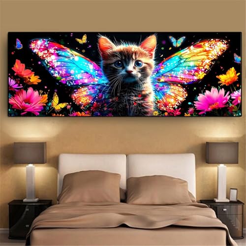 Broderie diamant chat grand format 40x120cm en kit complet strass