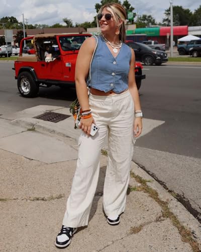 luvamia Jean Vests for Women Crop Denim Top Button Down Waistcoat Vest Tank Tops Fashion Casual Sleeveless Jacket3