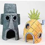 Penn-Plax Spongebob Squarepants Aquarium Set - Pineapple House and Squidward's House - Bring Bikini Bottom to Your Fish Tank