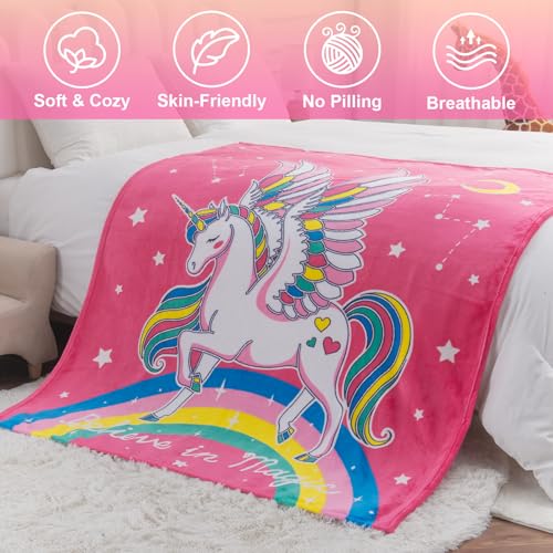 Image of Unicorn Toys Gifts for Girls Kids - Glow in The Dark Unicorns Blanket Best Birthday Christmas Valentines Easter Decor Presents for Age 1-14 Years Old Teens Child Toddler Daughter Soft Throw 50 inchX60 inch