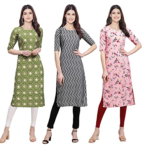 Image of Pinkmint Women's Crepe Digital Print Straight Kurta [Pack of 3] (CKB 337-330-336)
