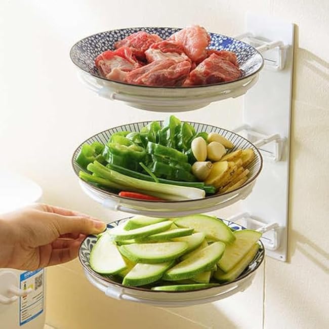 3 Layer Wall Mounted Itchen Plate Rack,Multilayer Food Sorting Tray,Hot Pot Preparation Tray Rack, Load-bearing 2kg for Homes Kitchens