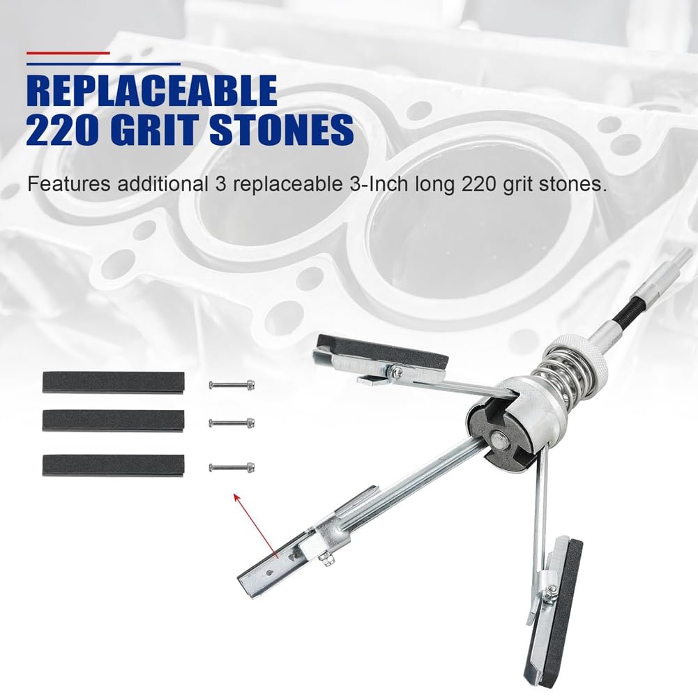 Desglasador Ajustable para Rectificar Cilindros de Motor 2-7 Pulgadas con 3 Piedras Reemplazables