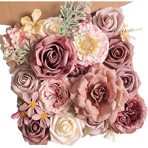 Koroni Flowers Artificial Flowers Combo Box Set Dusty Rose Fake Flowers Bulk Flower Leaf with Stems for DIY Wedding Bouquets Centerpieces Baby Shower Party Home Decorations Cover