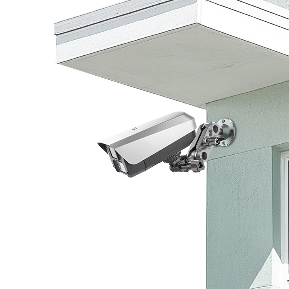 Soporte de pared para cámara de 1/4 pulgadas, aleación de aluminio ajustable para rótula de 360 grados con diseño de doble bola, plateado, 7 x 4,5 x 14,9 cm