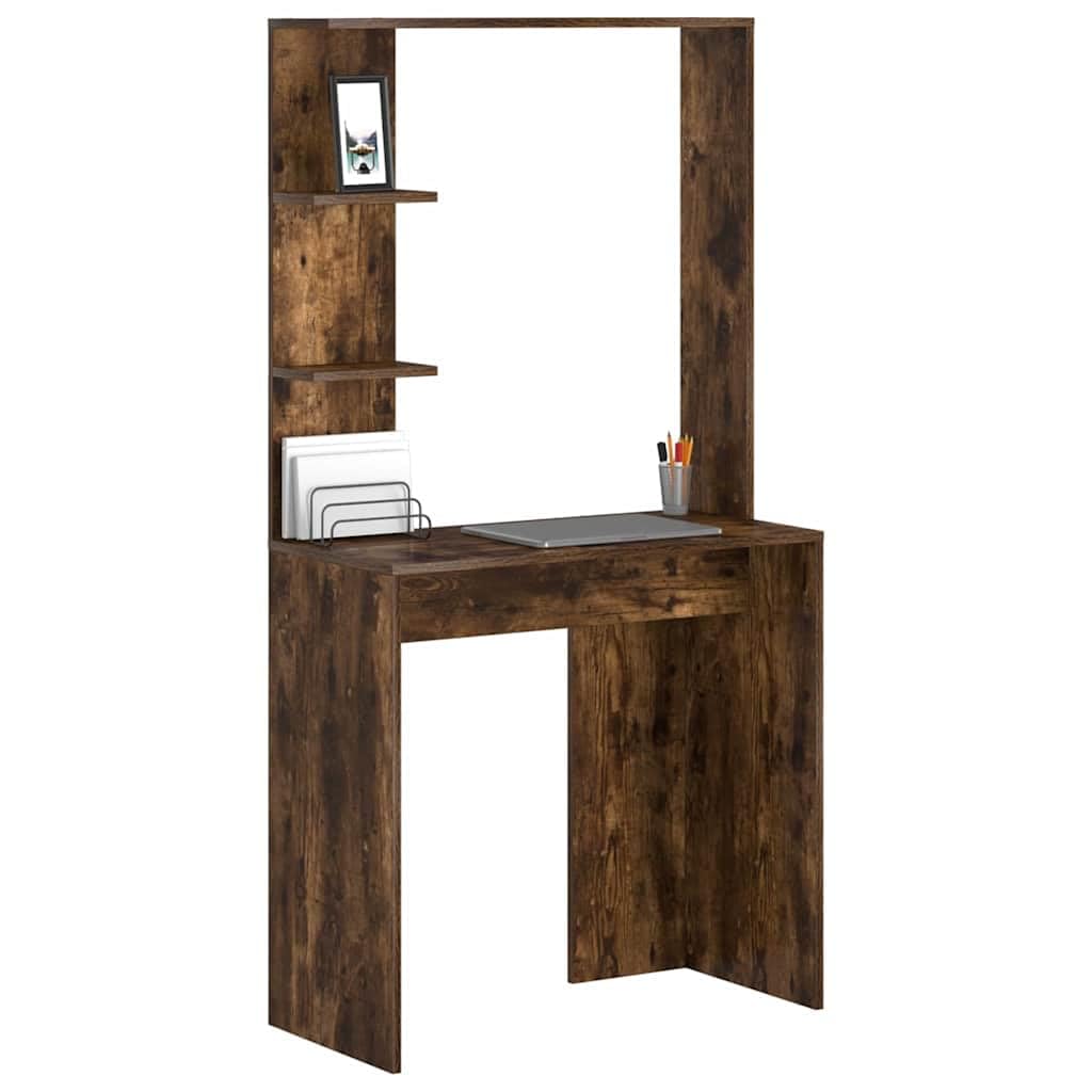 Scrivania con scaffale, in rovere affumicato, 78,5 x 37 x 154,5 cm, moderna scrivania per computer per casa, ufficio, studio, con spazio di archiviazione e piano di lavoro funzionale