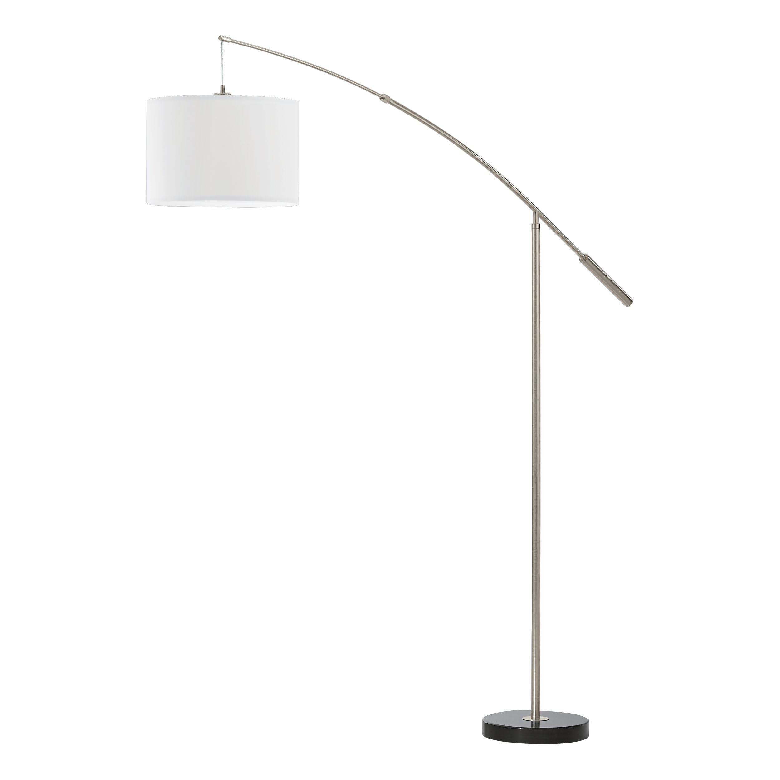 EGLO Lampa podłogowa Nadina, lampa stojąca z metalu i tkaniny | lampa łukowa w kolorze niklu matowego i białym, oświetlenie do salonu, lampa z przełącznikiem nożnym, abażur z tkaniny z E27