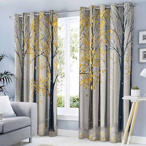 MULERN Cortinas Termicas, Aislantes Frio Cortinas Opacas, Dormitorio 2 Piezas 140An x 245Al cm Minimalismo Cortina con Ojales, Cortina Otoño Bosque Nieve Gris para Salon/Comedor