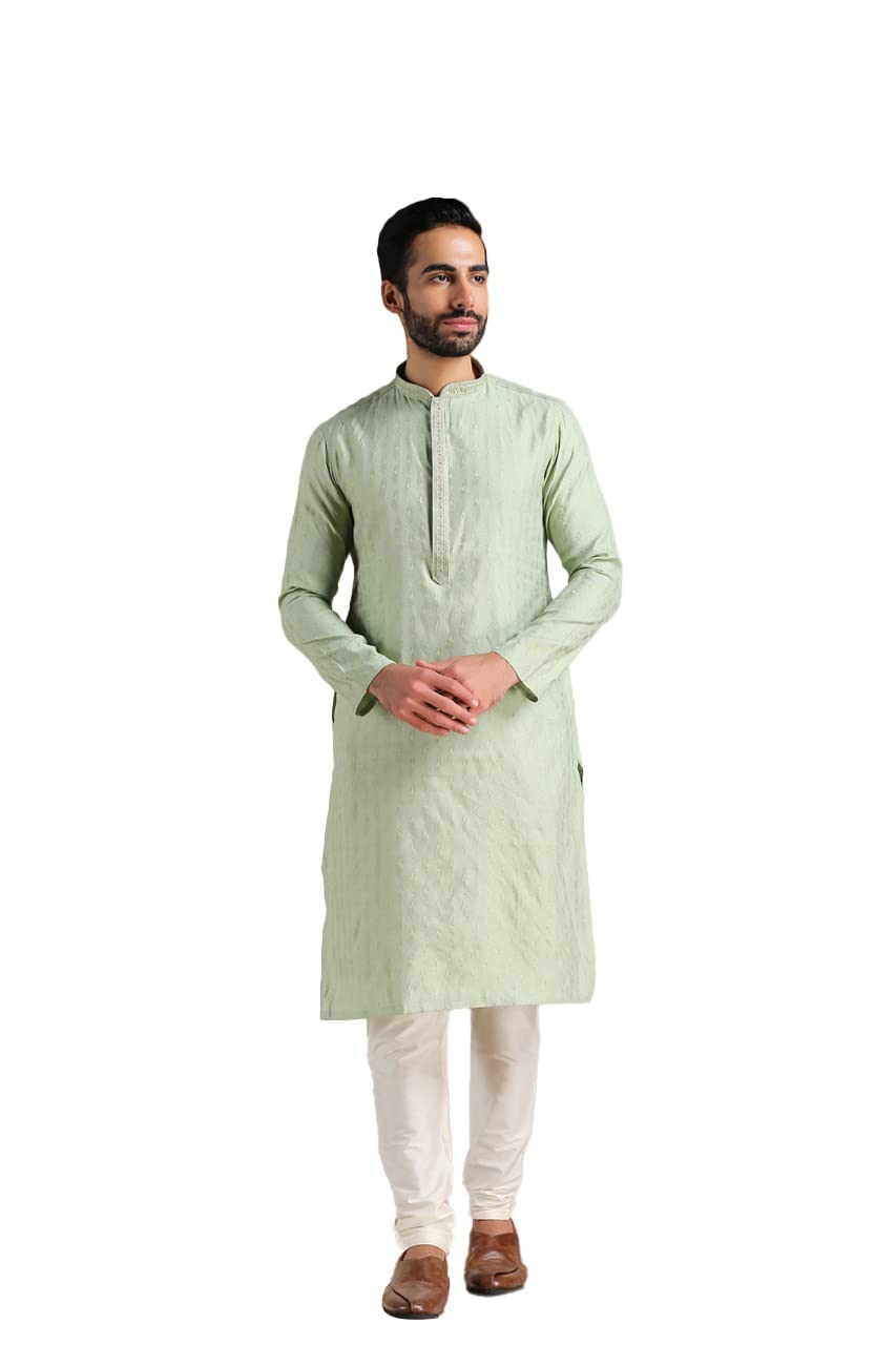 Manyavar Set kurta ricamato jacquard da uomo (2 pezzi), verde, M