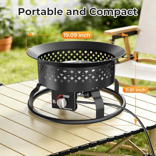 R.W.FLAME 19" Smokeless Portable Propane Fire Pit - 50000 BTU Outdoor Fire Bowl with Lava Rocks & Carry Bag for Camping RV Patio Backyard — view 2