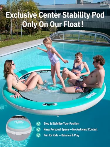 Image of Niphean Inflatable Water Hammock for Adults, 8FT Round Floating Ring with Center Stability Pod & 2 Cup Holders, Pool Floats Adult, Heavy Duty Float Ring for for Lake, River & Pool