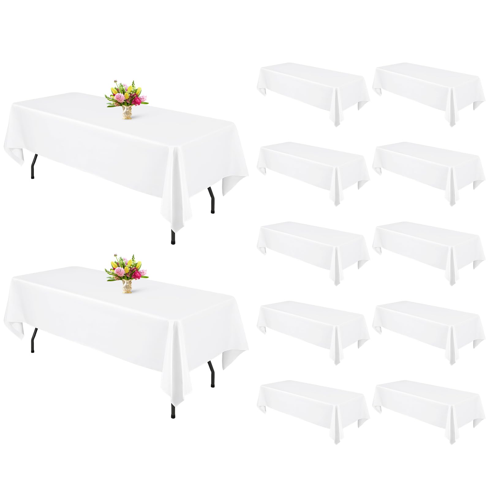 YMHPRIDE Confezione da 12 tovaglie rettangolari bianche da 152,4 x 259,1 cm, per tavoli rettangolari da 1,8 m, in poliestere lavabile, per feste di nozze, banchetti, vacanze, cene, decorative, colore