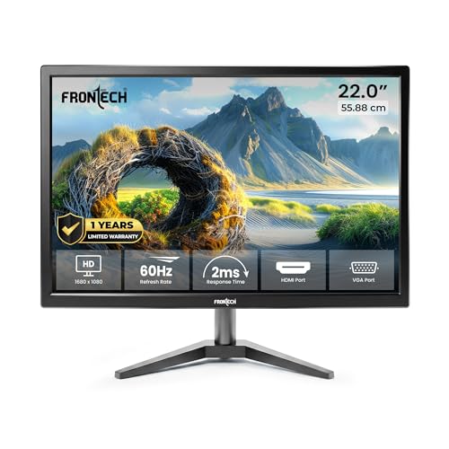 FRONTECH 22-inch, LED, HD 1680x1050, 60Hz, Black, Wall Mountable Slim & Stylish Design, 16.7M Colors, HDMI & VGA Ports, Built-in Power Supply Monitor (MON-0060) view 1