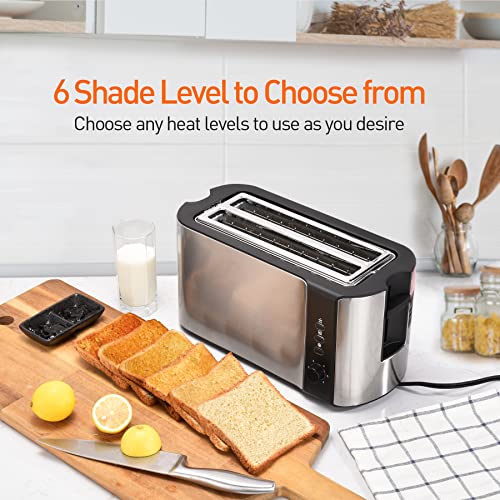 DyBaxa Stainless Steel Toaster 4 Slice, 2 Slice Long Slot, Compact 4