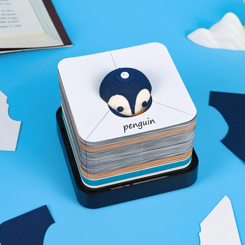 Image of 3D Time Piece Calendar 2025 DIY Calendar 3D Art Calendar 2025 Timepiece Calendar Earth 3D Memo Pad Paper Carving Art With LED Lights for Desktop Decor (penguin)