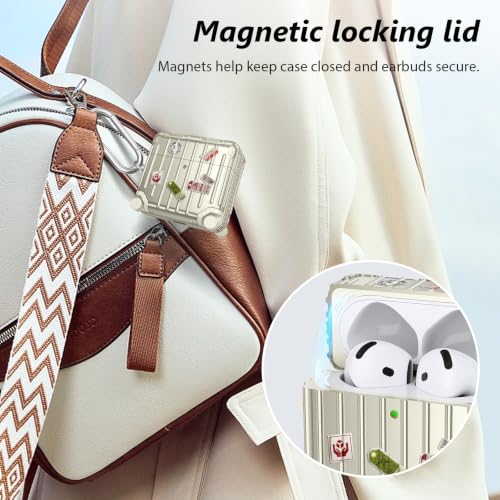 Image of Filoto Compatible with Airpods 4 Case, Cute Fashion Suitcase Design for Airpods 4th Generation Case Cover, Shockproof Protective Hard Case with Keychain /Cleaner Kit
