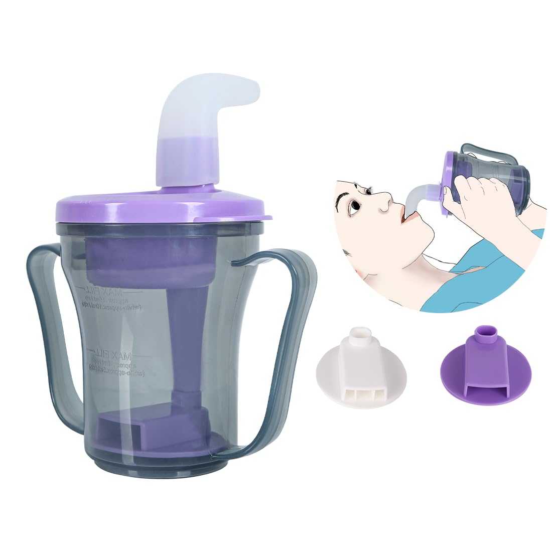 Ehucon Dysphagia Cups for Swallowing People, Provale Cup 5CC or 10CC of Liquid Each Time for Prevent Chocking (Purple Lid and Gray)