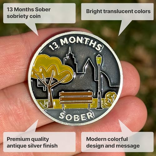 Image of The Achieve Mint 13 Months Sober Token | Thirteen Months Sober Chip | Non-AA Gift, Non-Religious Medallions for Men and Women Celebrating Sobriety