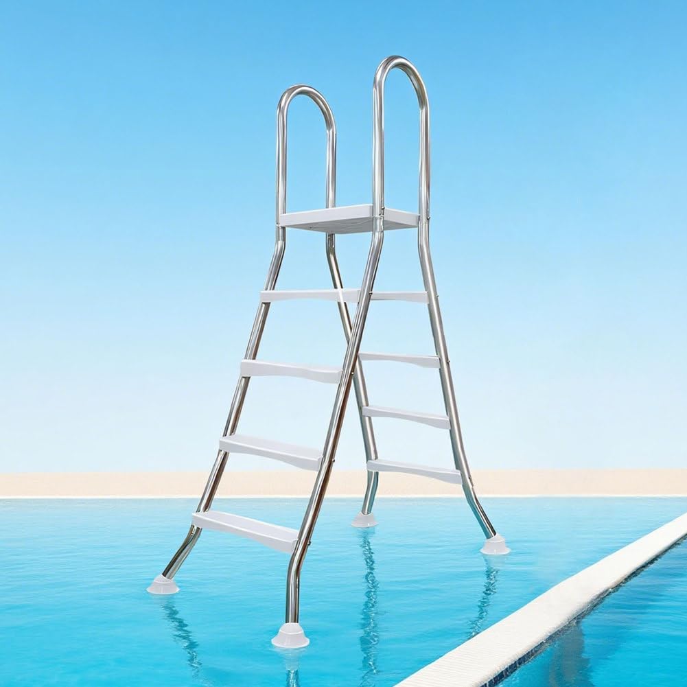 Heavy Duty Above Ground Pool Ladder, 4-Step Stainless Steel Frame Swimming Ladder for 53" Pool Wall Heights, Double-Sided Anti-Slip Entry & Exit Ladder with Rotating Foot Pads,135cm