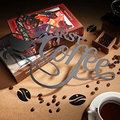 Image of Ferraycle Coffee Bar Decor Metal Rustic Sign Hanging Wall Art for Home Office Kitchen (But First Coffee)
