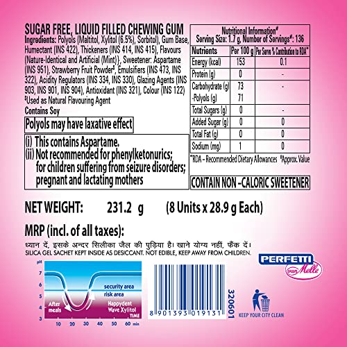 Image of Happydent Wave, Xylitol Sugarfree Fruity Flavour, Bubble Gum Bottle Pack, 231.2g (Pack of 8)