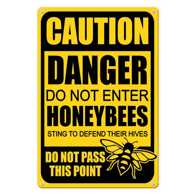 Horienteeon No Trespassing Signs for Yard, Caution Danger Do Not Enter Honeybees Aluminium Signs 20×30cm Metal Aluminum Bee Farm Yard Sign, Warning Signs for Property Garden Gate Wall Fence