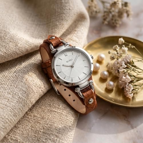 BUREI Double-Wrap Leather Strap Watch