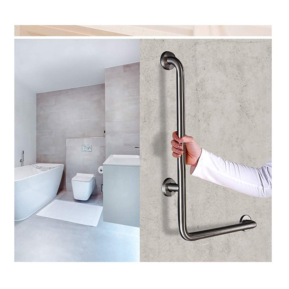 Corrimano, Maniglie di Sostegno, Corrimano, Barra di Sostegno a Forma di L per Bagno, Acciaio Inossidabile, Bracciolo per Doccia Cromato, Maniglia per WC per Anziani e disabili, Po