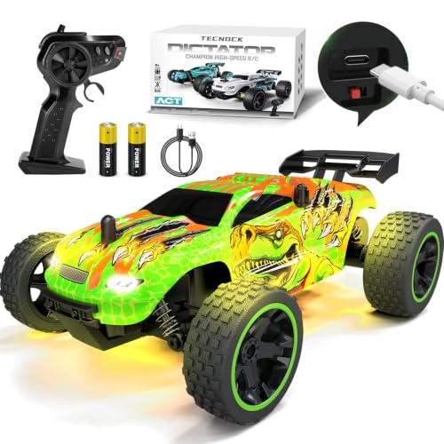 Image of Tecnock RC Cars for Kids, 1:18 Scale 2WD RC Car with USB-C Easy Charging, 2.4GHz Remote Control Car with LED Lights & 50 Mins Playtime, Toys Gifts for Boys & Girls Ages 8-12