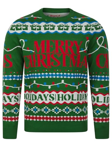 Tokyo Laundry Merry Christmas Herren Nordic Fair Isle-Stil Strickpullover Xmas Pullover, Xmas - Grün, M
