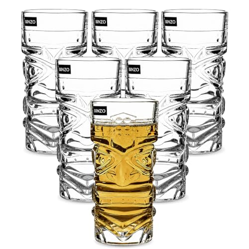 Image of BINZO Glass Modern Bar Cocktail, Mocktail Glasses, 420 ML, Set of 6, Perfect for Exotic Cocktails, Beer, Tiki, Cold Drinks, Juice, Beer, Any Drink., Transparent