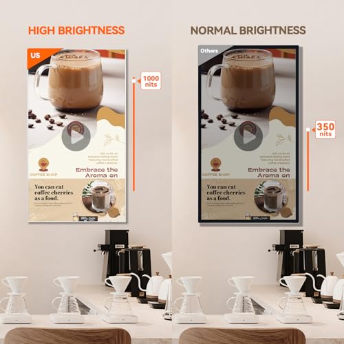 Image of Digital Signage Display 75 inch Wall Mount Digital Menu Board for Restaurants and Stores Advertising Screen 500 nits Ultra-High Brightness 4K UHD Free Web Content Editor Android 4GB + 64GB