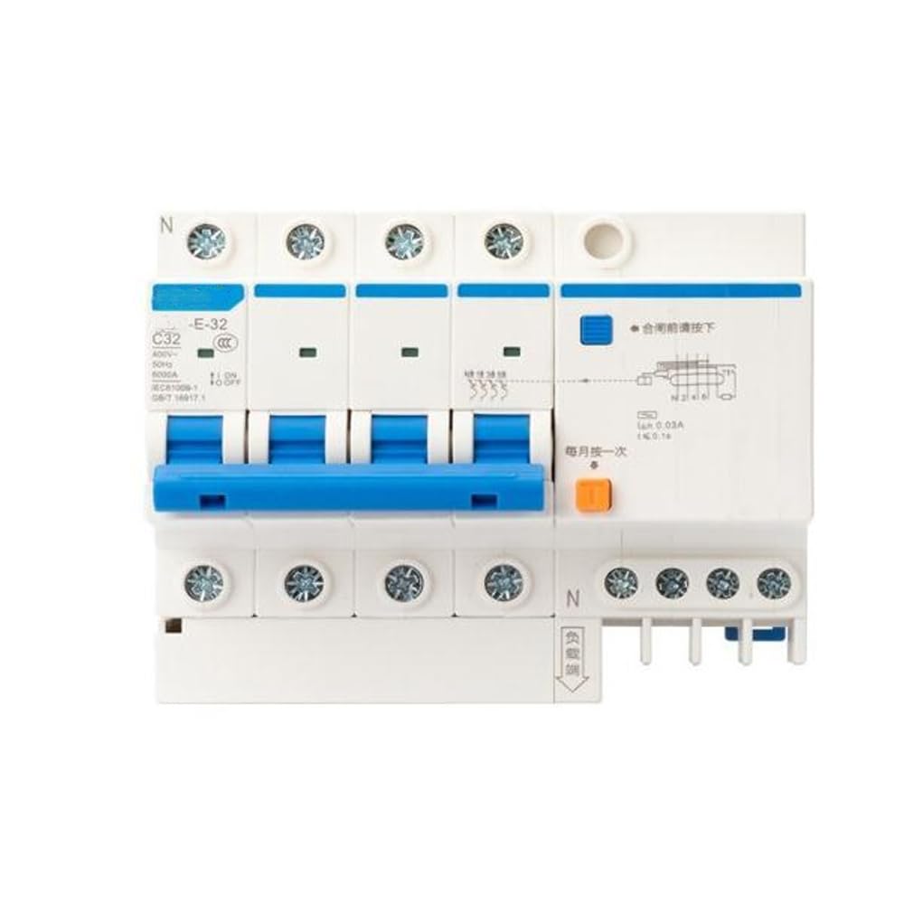 Interruttore Magnetotermico, DZ47LE-63 Interruttore Automatico Domestico In Miniatura 4P Con Protezione Contro Le Perdite AC400V RCBO Cancello Principale Trifase(32A)