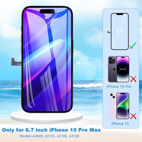 for iPhone 15 Pro Max Screen Replacement 6.7 inch Full HD, 3D Touch LCD Screen Display Digitizer Assembly with Repair Tools, Compatible for Model A2849, A3105, A3106, A3108 by Diykitpl - Image 4