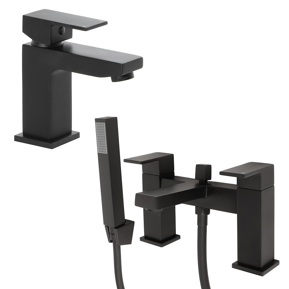 Milano Preto Mono Bathroom Basin Mixer Tap Bath Tap Hand Shower - Black